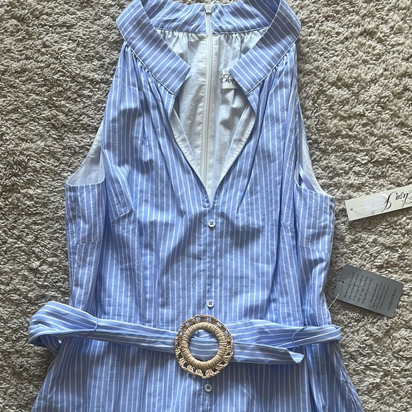 Eliza J Blue Striped Belted Halter Dress with Pockets Sz 12 NWT - Picture 2 of 7